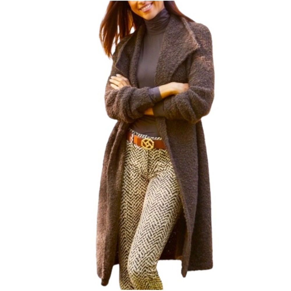 J. McLaughlin Long Cardigan Sweater Brown Alpaca Wool Blend‎ Boucle size XS
